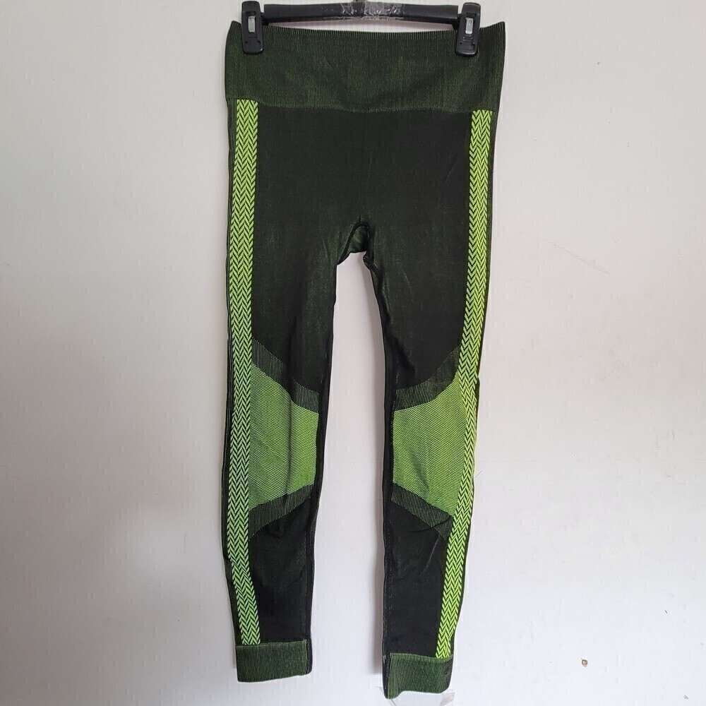 Fabletics High Waisted Neon Green and Black Reversible Seamless Leggings Medium
